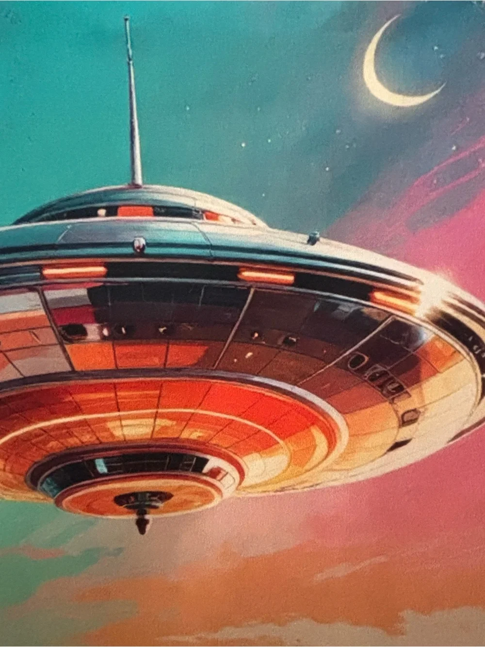 NEW Googie Neon “Twilight Diner” Retro UFO Dopamine Decor Throw Pillow 18”Wx17L